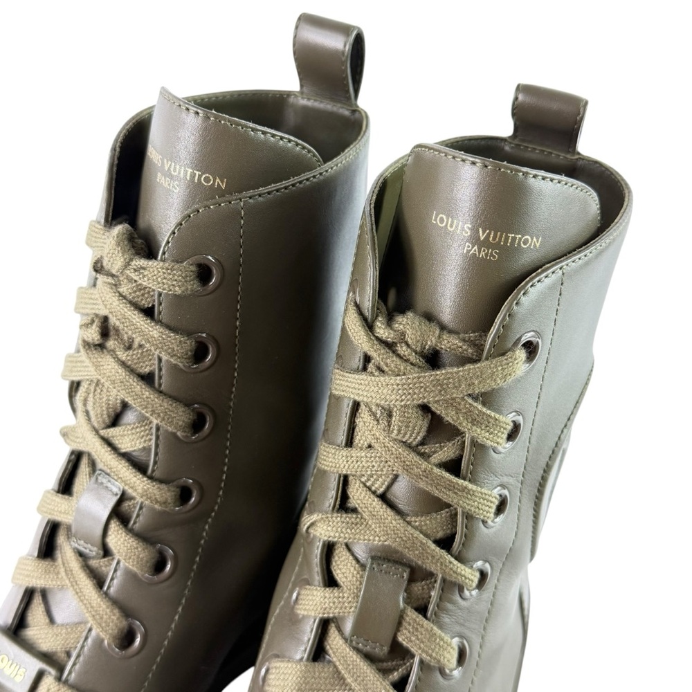LOUIS VUITTON Green Khaki Flat Territory Women's Ranger Combat Boots 36.5 - 6.5 - Picture 7 of 17